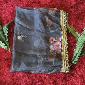 Black Floral Saree with Gold Accents